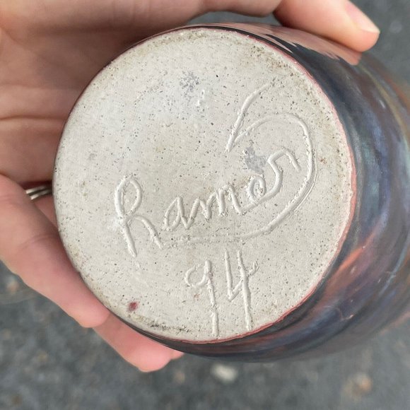 7.25" Vintage 20th C. Raku Iridescent Glazed Pottery Ceramic Vase Ramer Art - Picture 3 of 13